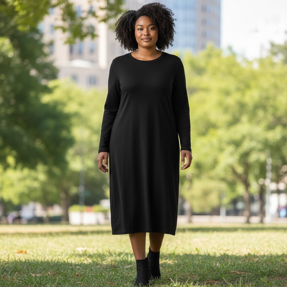 Lane Bryant Black Knit Long Sleeve A-Line‎ Dress Size 14/16 L11390001